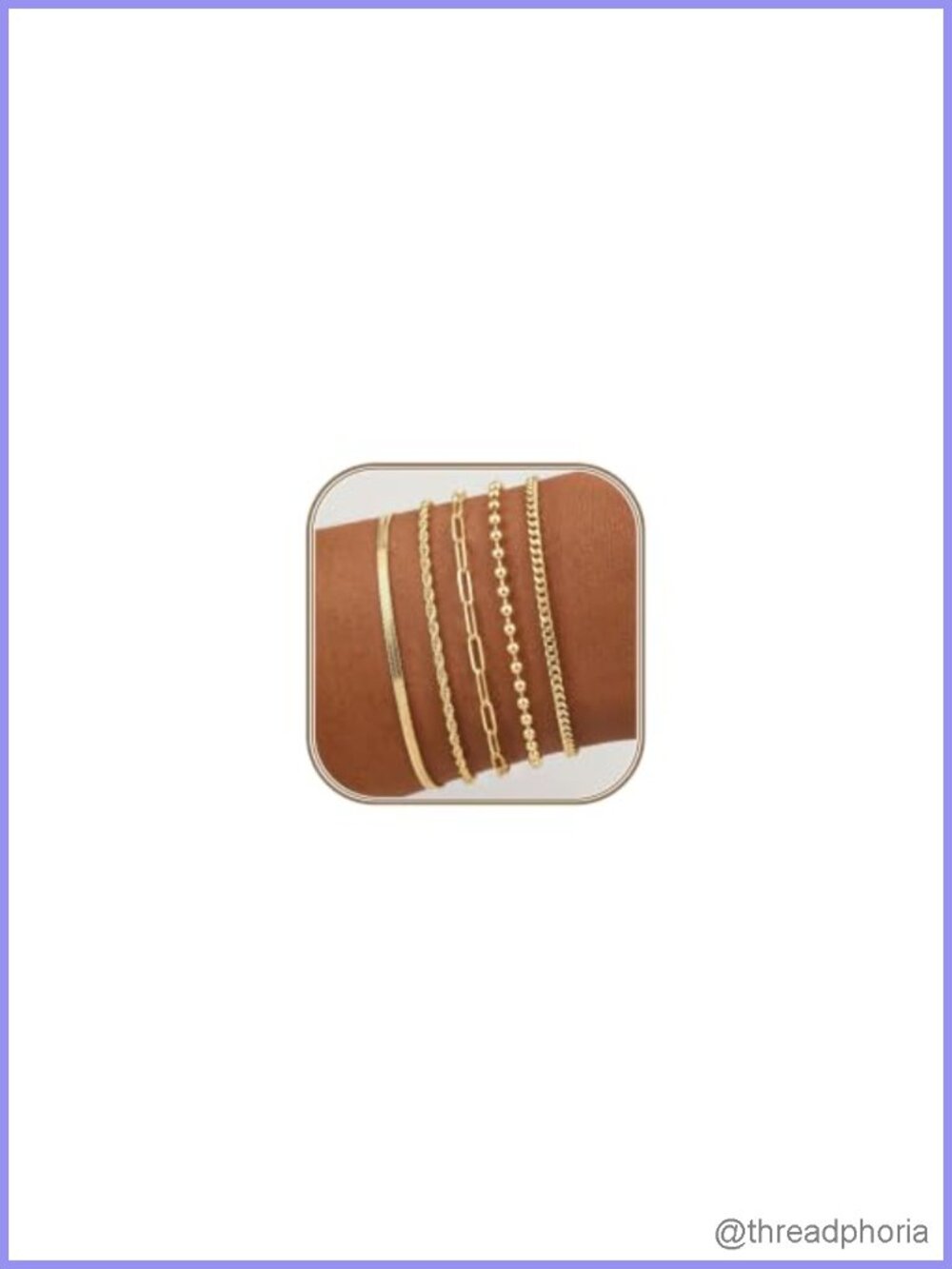 14K Gold Plated 5-Piece Bracelet Stack Set, Waterproof Non Tarnish Trendy